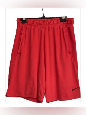 Nike Red Men's Athletic Shorts with Black Swoosh